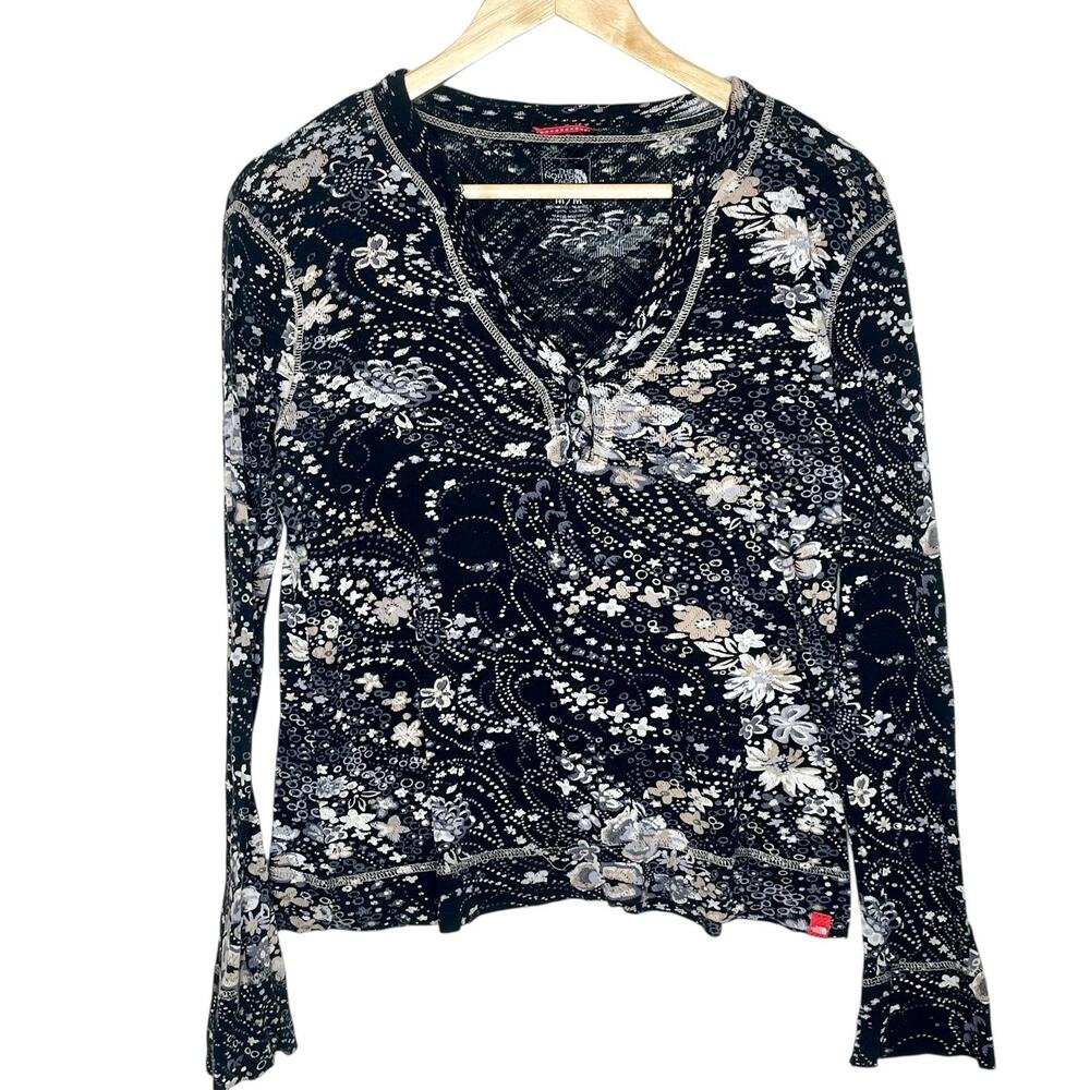 The North Face Y2K Floral Pointelle Knit Henley Top Womens M Boho Fairy Grunge